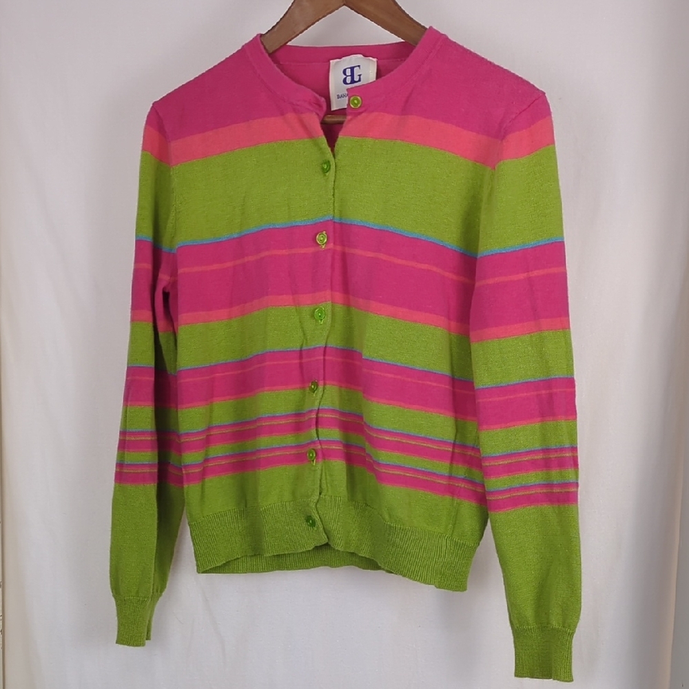 BAHARI GROUP Women's Pink & Green Striped Cardigan Sweater